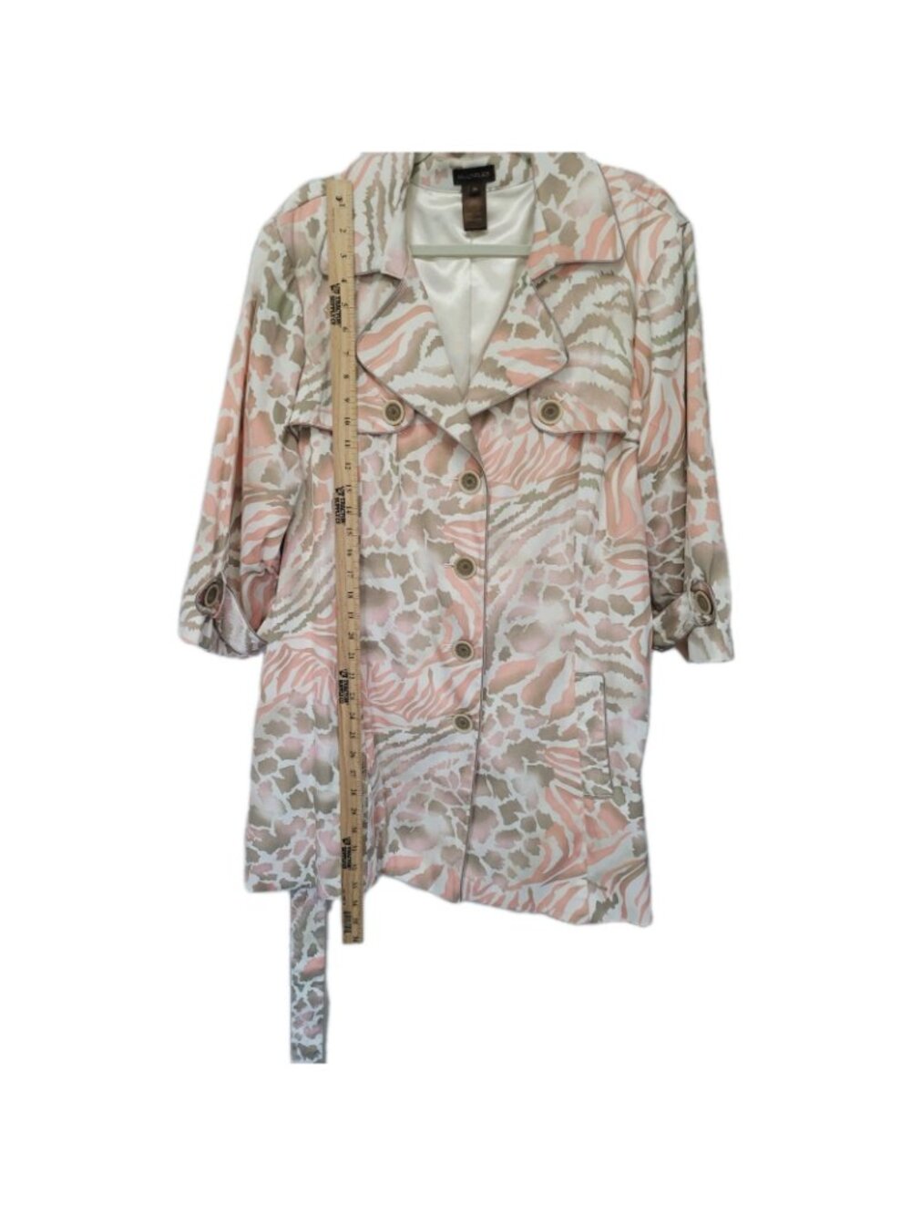 Multiples Women’s Trench Coat Jacket 2X Lined Animal Print Boho Hippie Belted - Picture 16 of 16